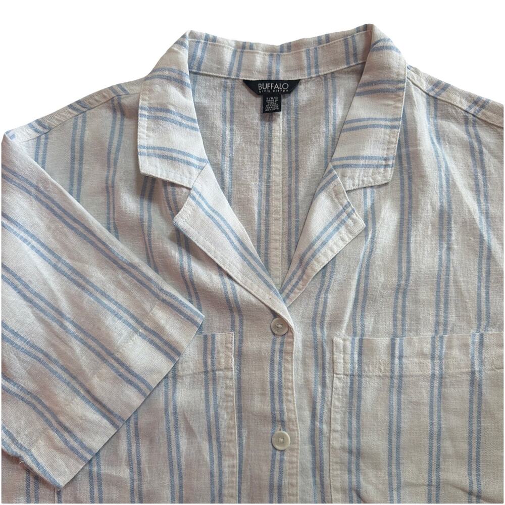 Buffalo David Bitton Women's Linen Blend Short Sleeve Utility Top | White | L